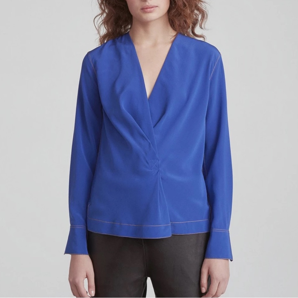 Rag & Bone 100% Silk Blue Wrap Blouse